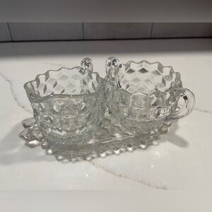 Fostoria American Creamer and Sugar Bowl with Tray
